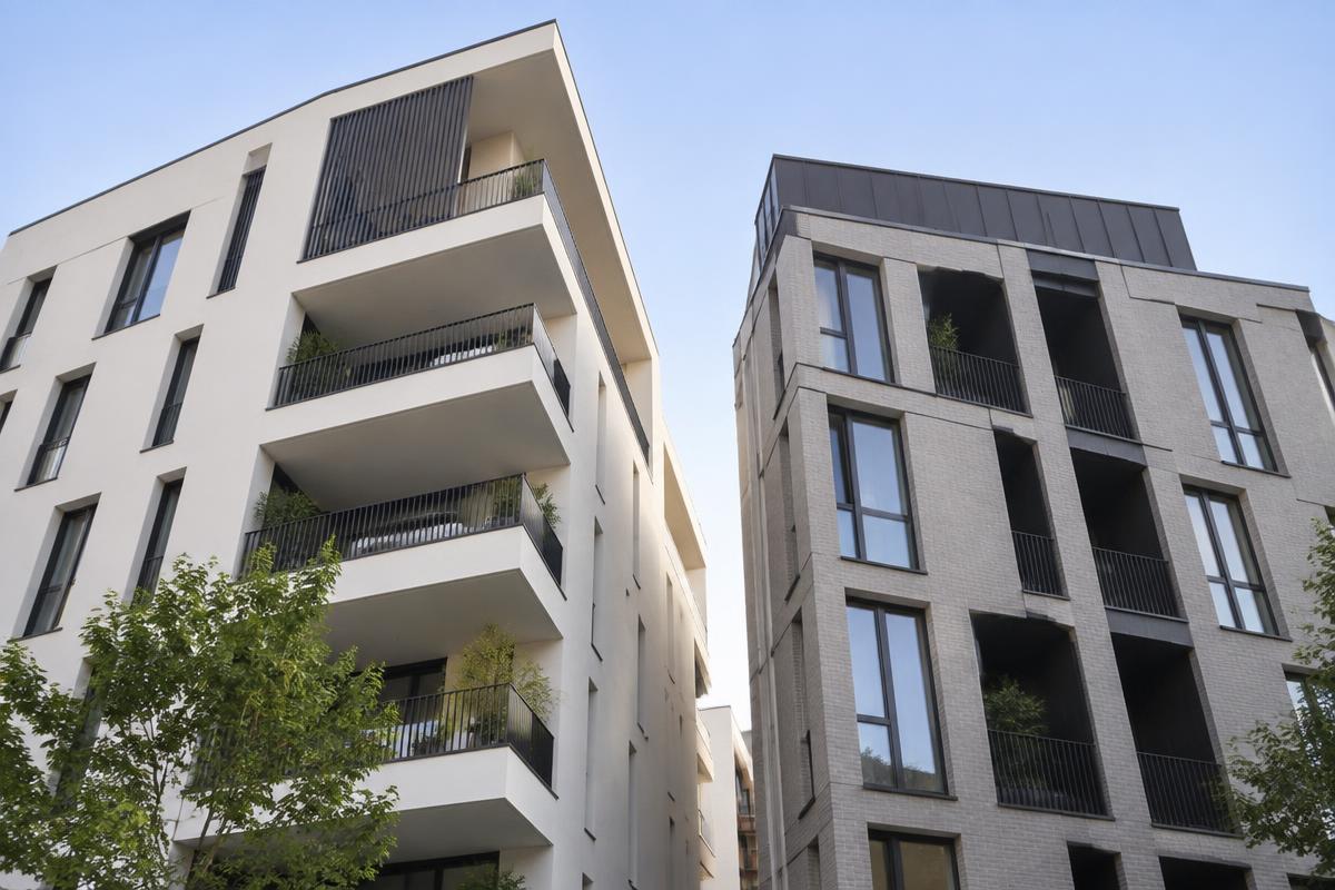 Deux immeubles neufs voisins d'architectures différentes