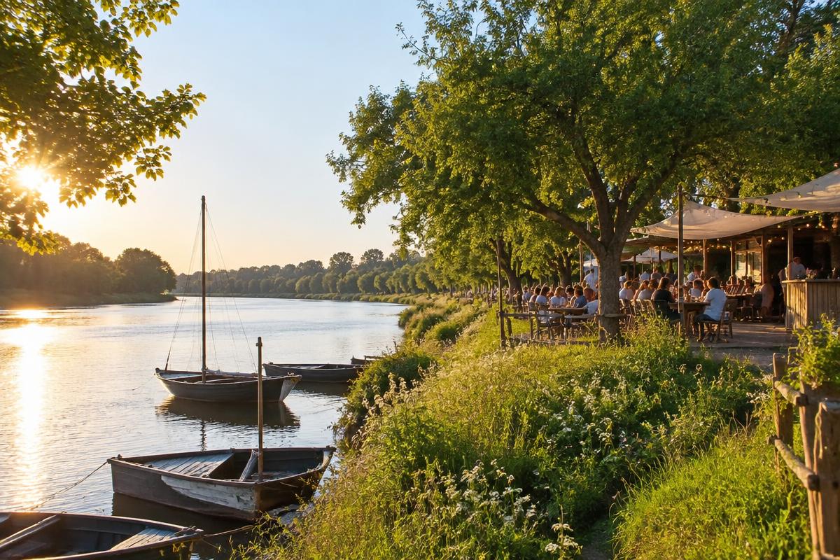 Guinguette et barques au bord de la Loire près de Nantes