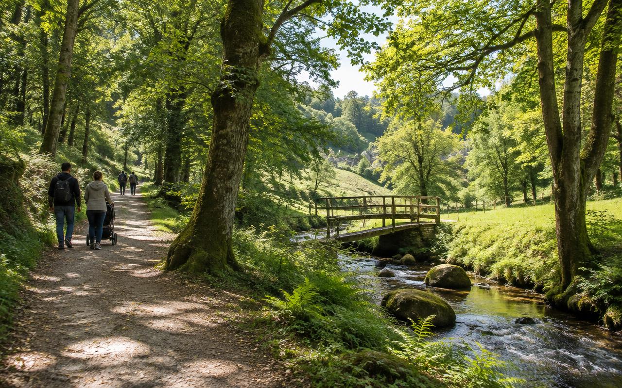 Chemin de campagne du pays vannetais : haies bocagères et talus fleuris