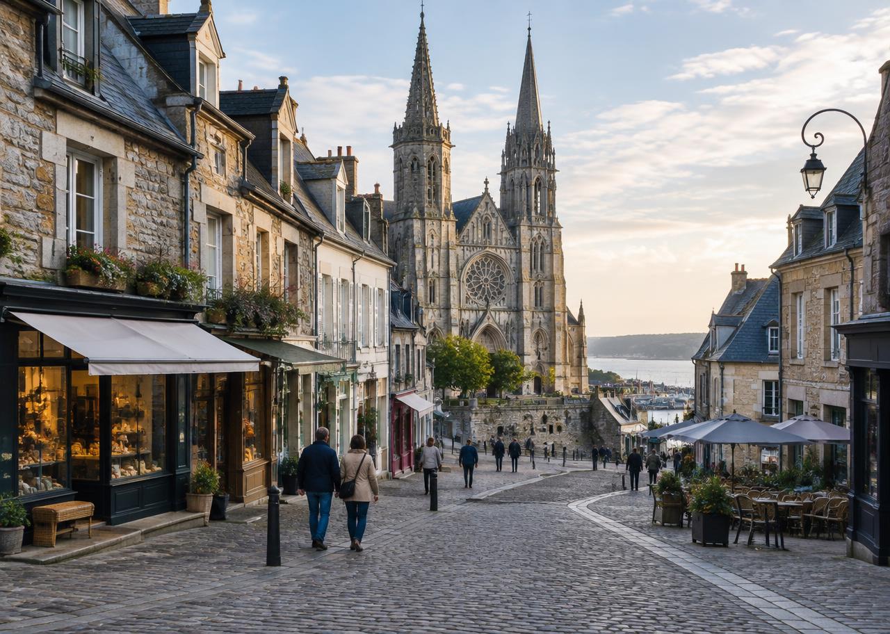 Centre de Saint-Brieuc avec cathédrale, rues commerçantes et habitat urbain