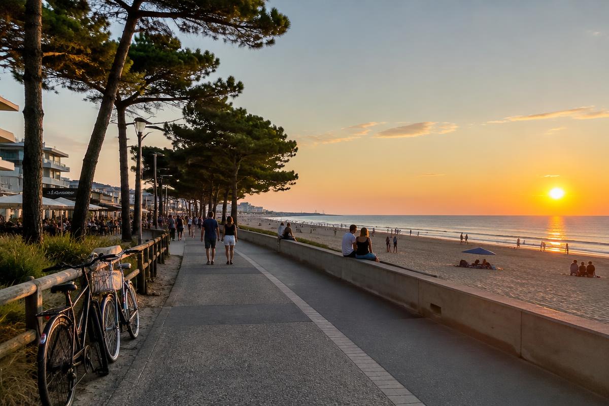 Promenade du front de mer de Saint-Jean-de-Monts au coucher du soleil