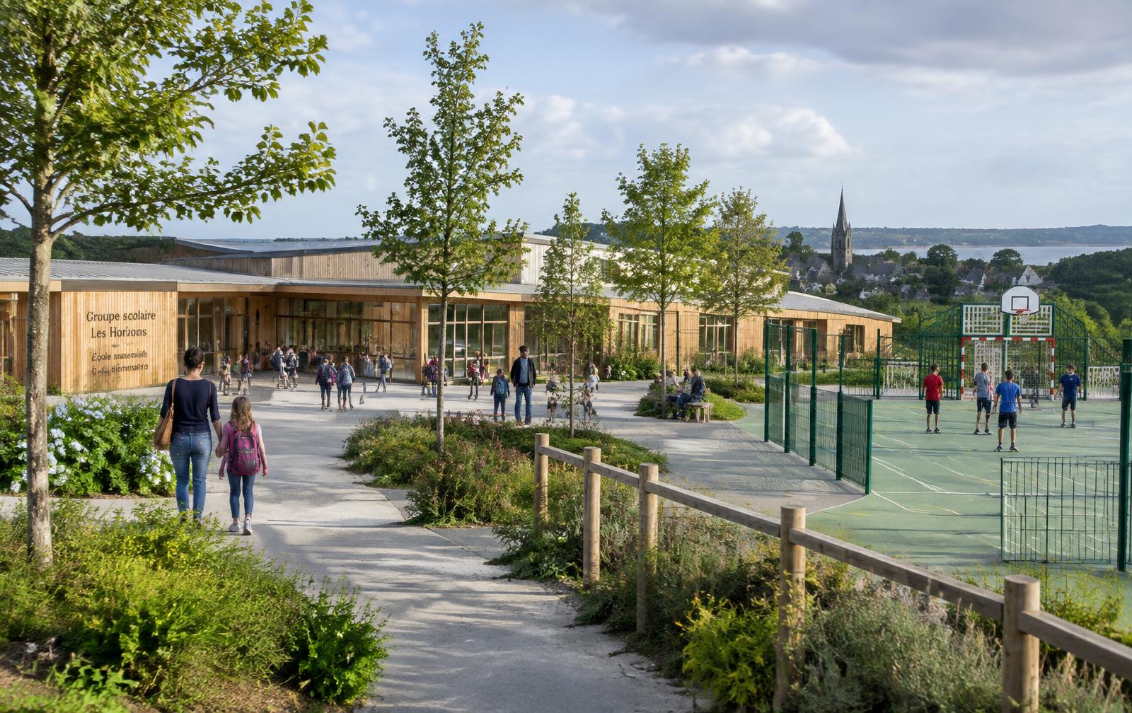 Équipements de Saint-Jouan-des-Guérets : école, terrain de sport et espaces verts