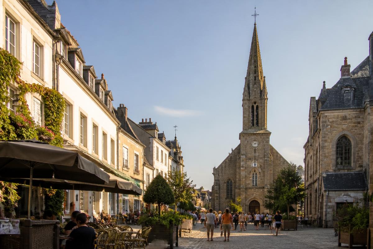 Centre-bourg de Saint-Lunaire : commerces, rues plantées et façades claires