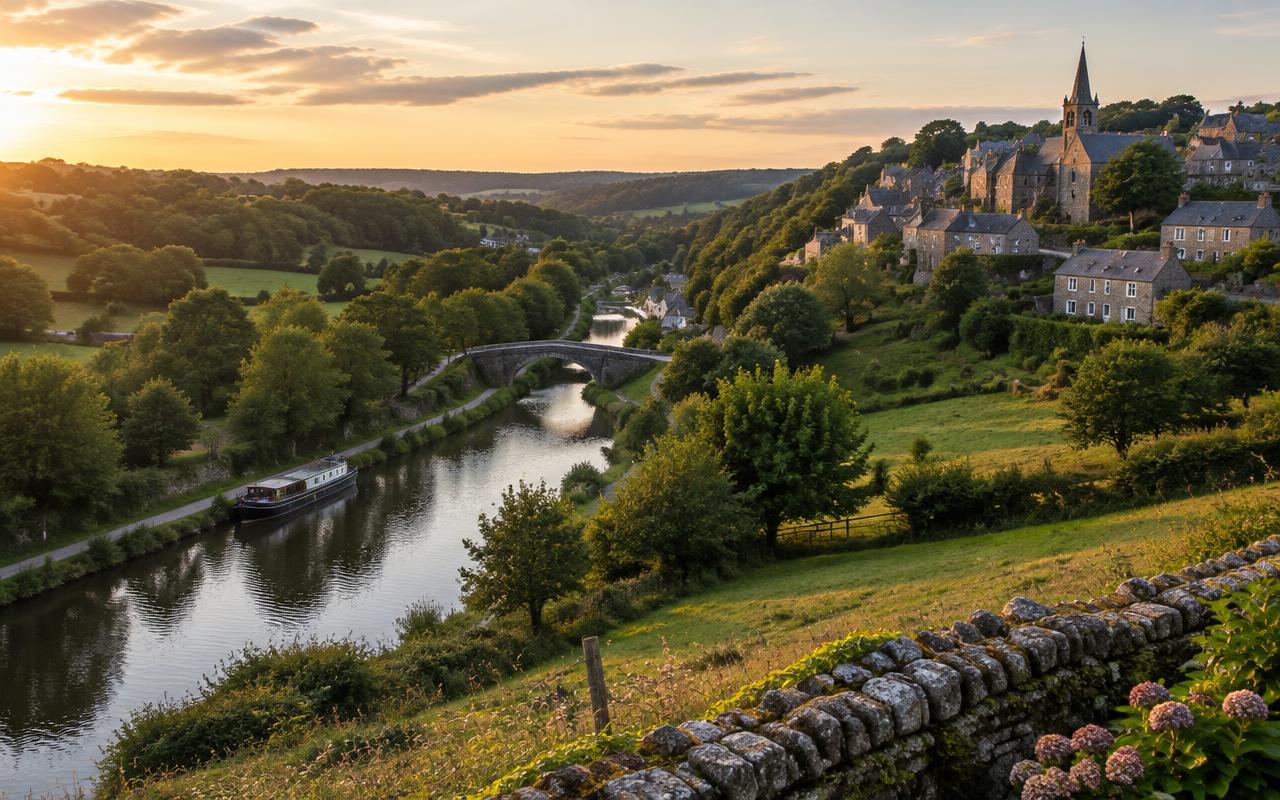 Illustration des paysages, des villages et du bord de l'eau : Centre Bretagne