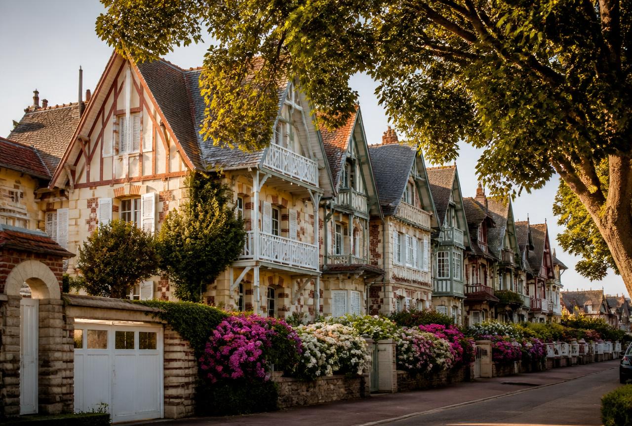 Villas anciennes de Villers-sur-Mer : façades à pans de bois et jardins fleuris